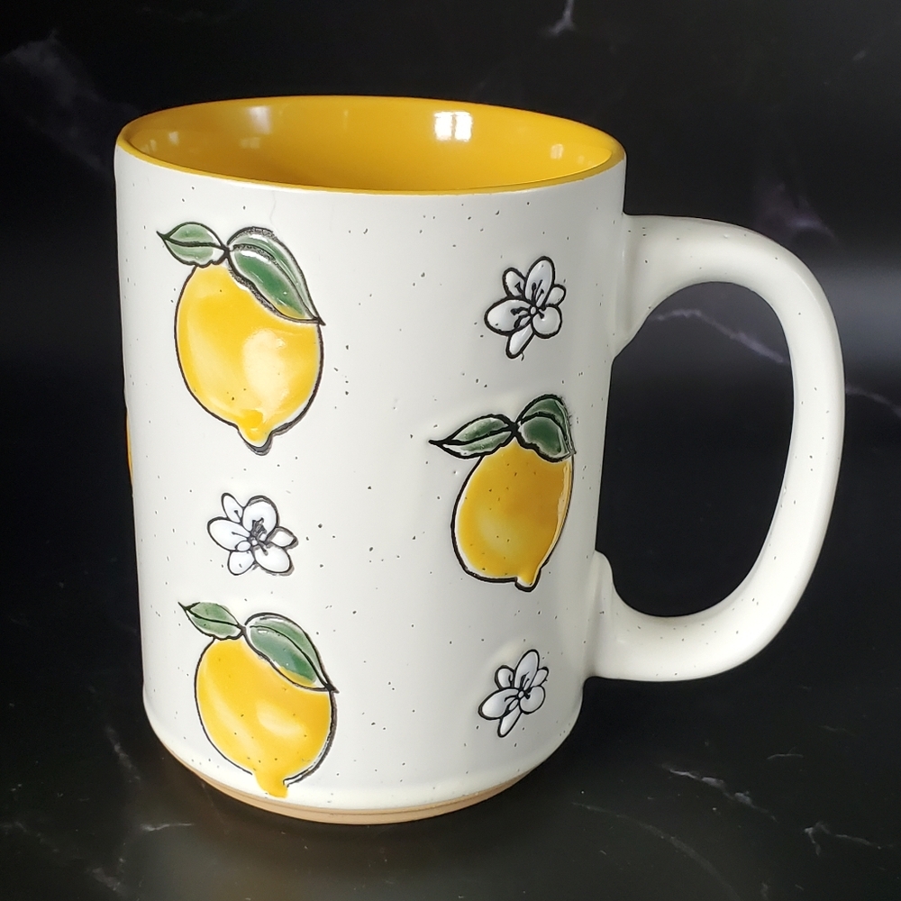 Lemon And Floral Pattern Art Deco Ceramic Mug